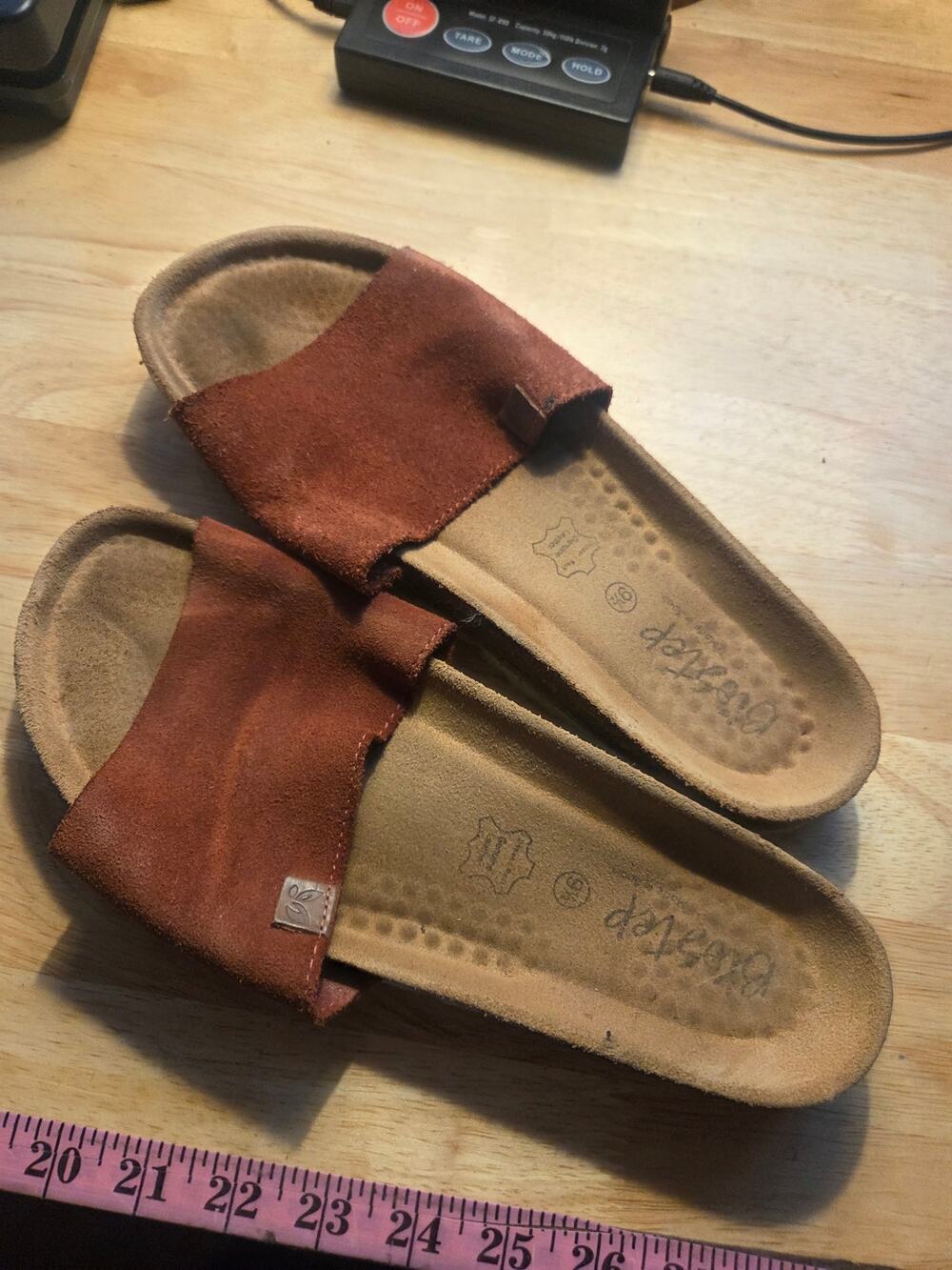 Biostep size 9 and 1/2 brown suede cork sole sandals white sole